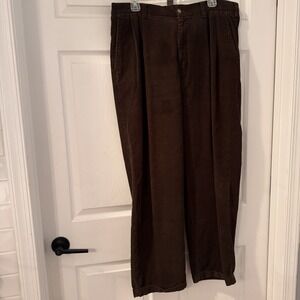 Perry Ellis Men's Corduroy Pants 36x30 Dark Brown Wide Leg Baggy Y2K Super Soft